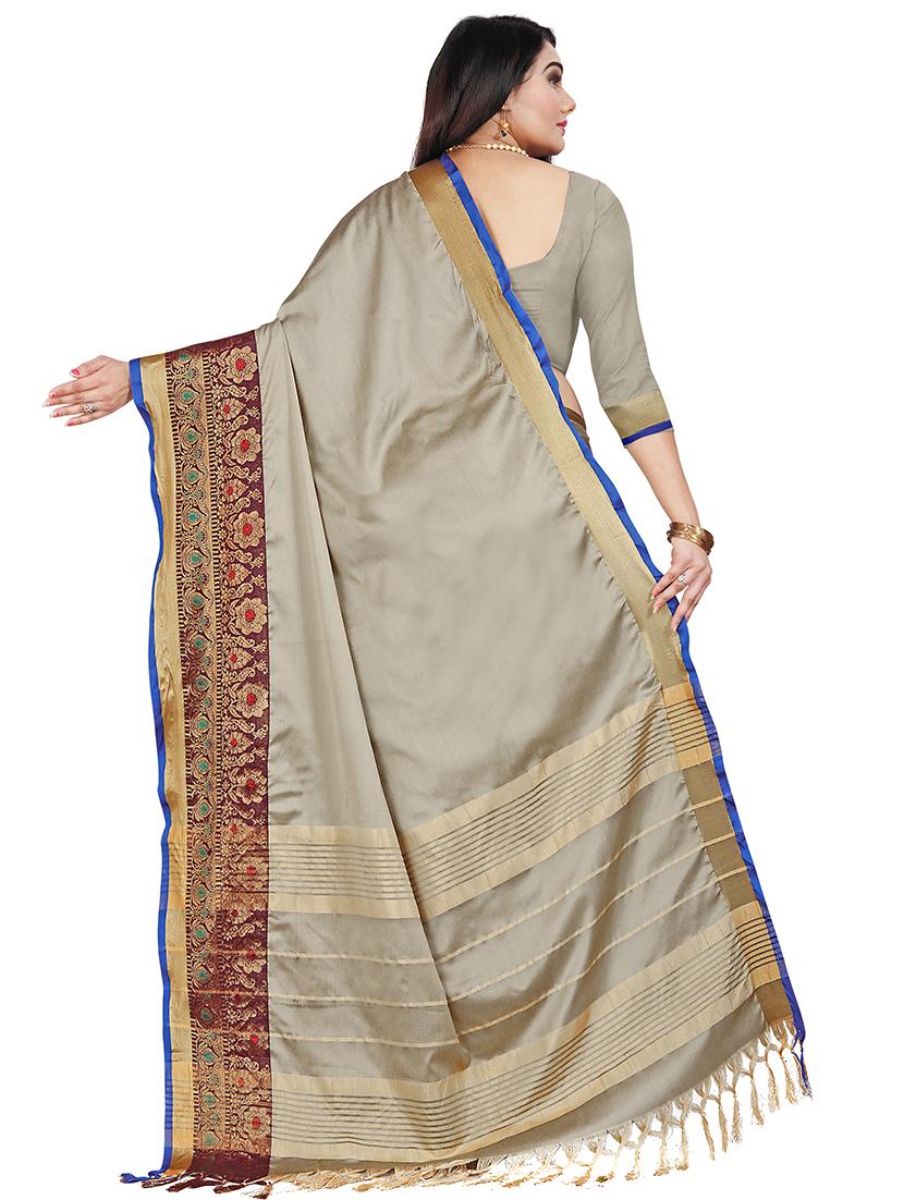 solid bordered handloom saree with blouse - 17668314 - Standard Image - 1