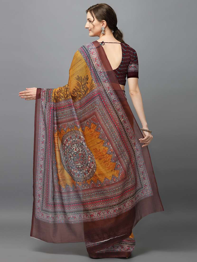 mustard printed saree with blouse - 17668354 -  Standard Image - 1