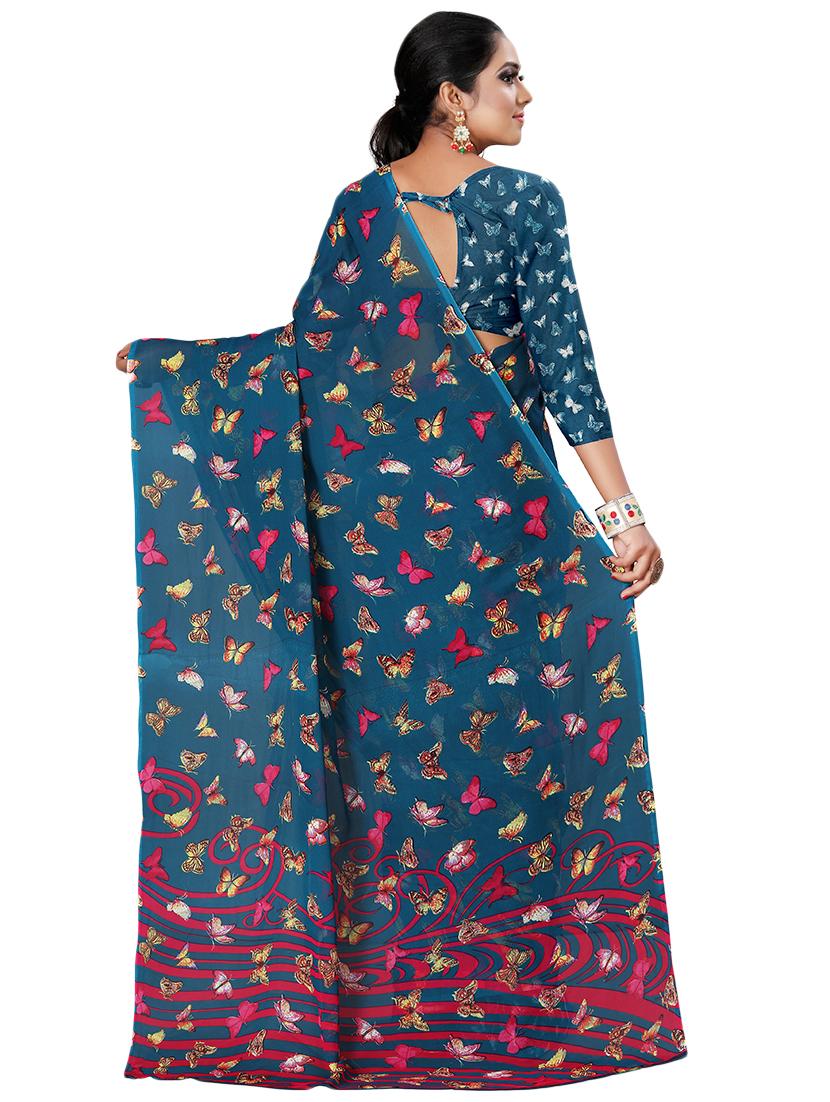 floral printed saree with blouse - 17668365 - Standard Image - 1