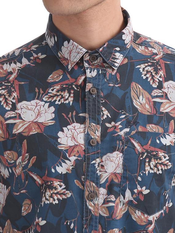 navy blue floral print casual shirt - 17668545 - Standard Image - 4