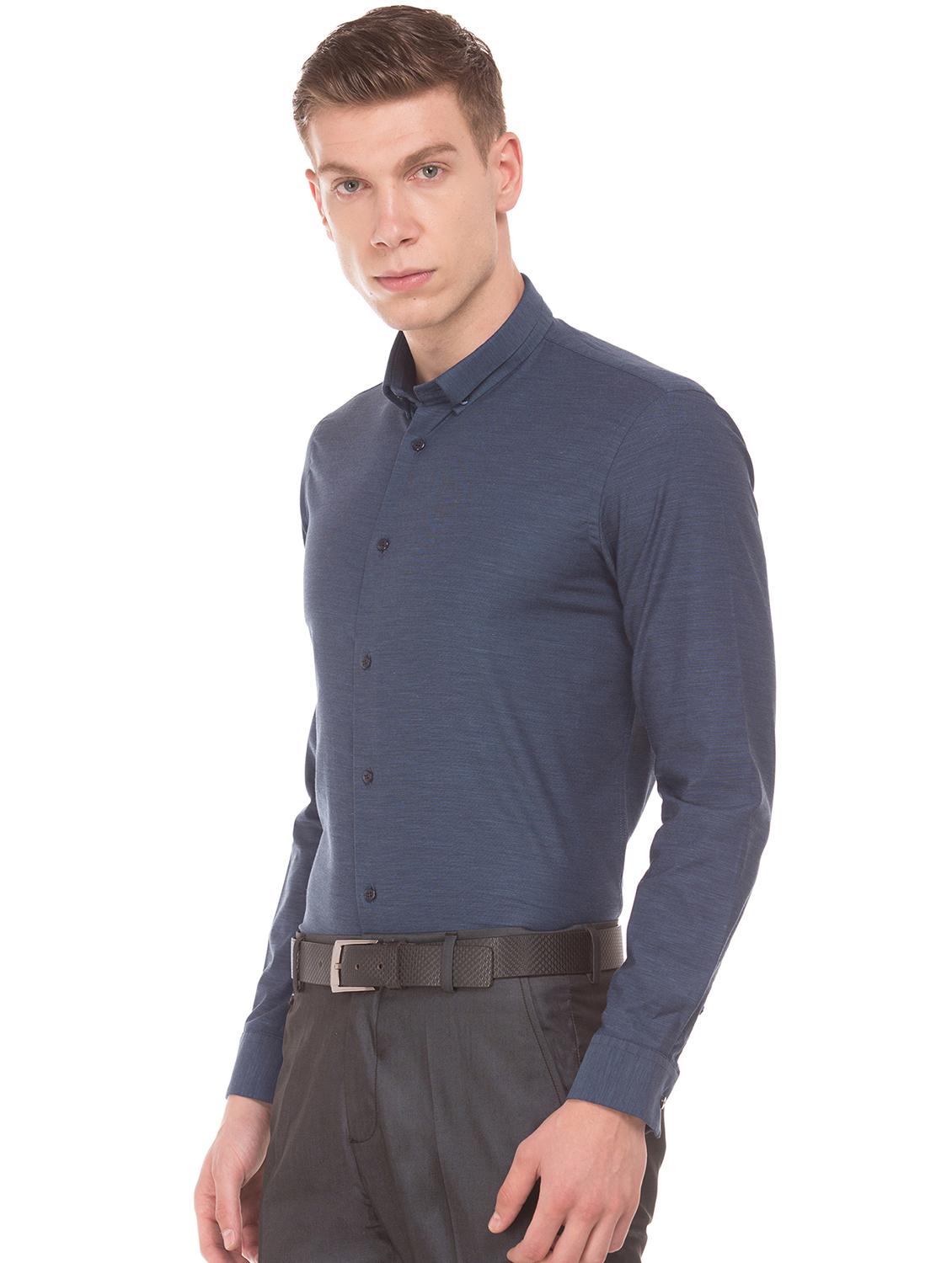 navy blue solid formal shirt - 17668578 -  Standard Image - 1