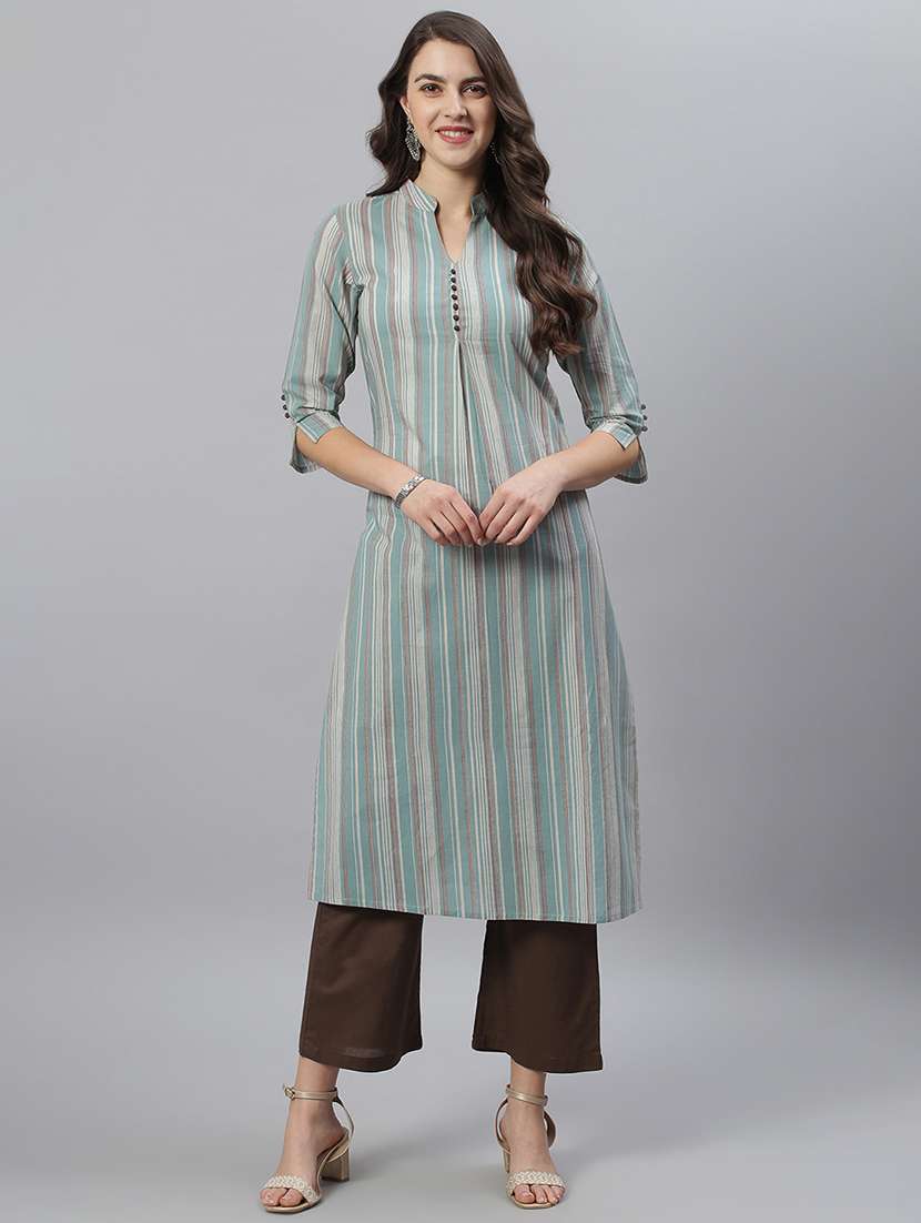 green cotton straight kurta
