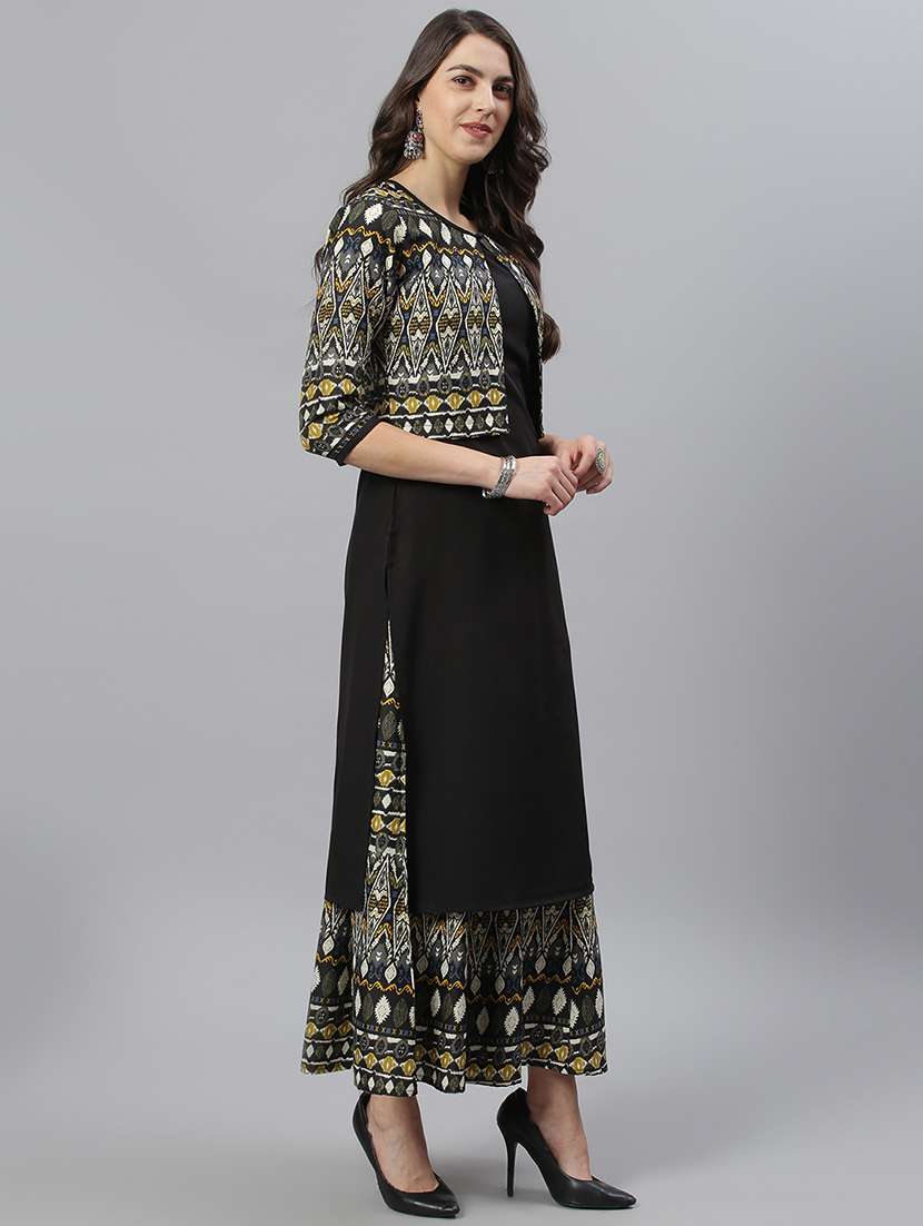 black crepe kurta palazzo set - 17668705 - Standard Image - 1
