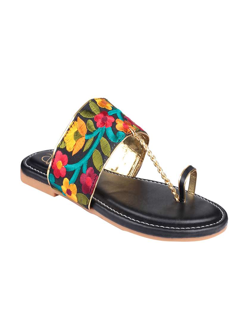 black leatherette ethnic kolhapuris