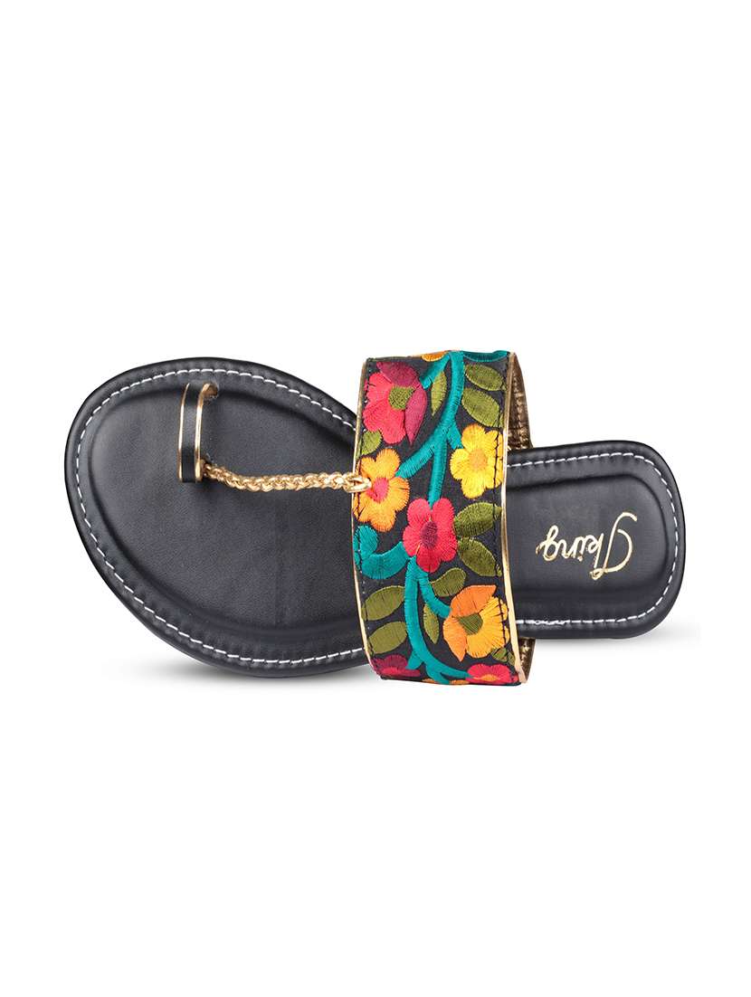 black leatherette ethnic kolhapuris - 17669089 -  Standard Image - 4