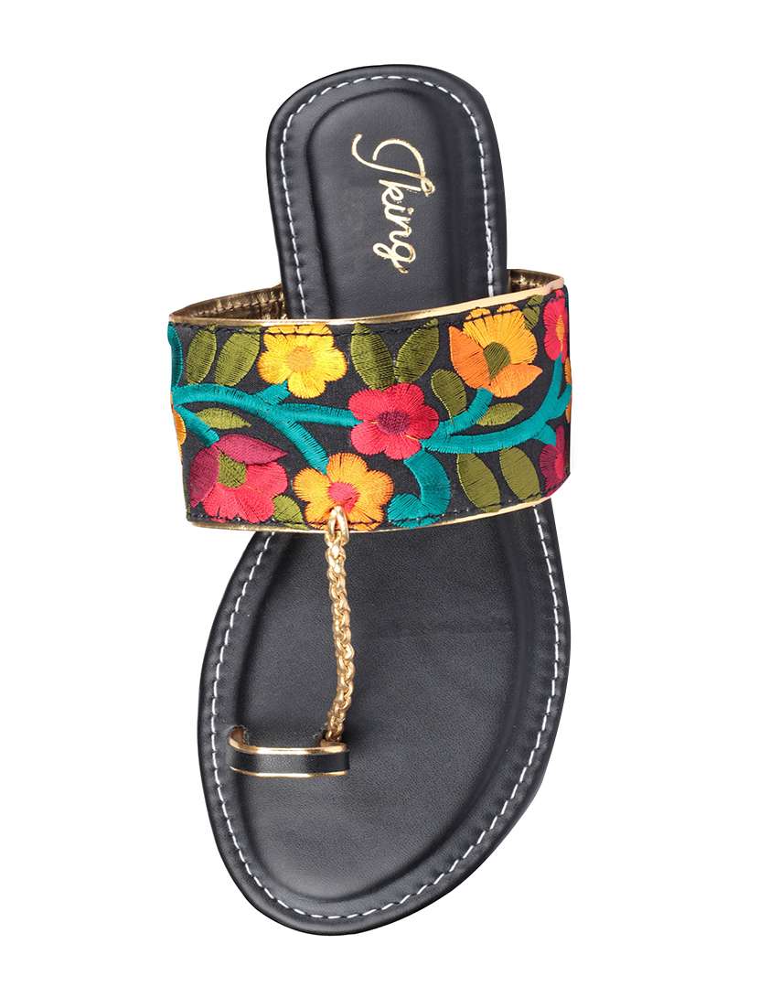 black leatherette ethnic kolhapuris - 17669089 -  Standard Image - 6