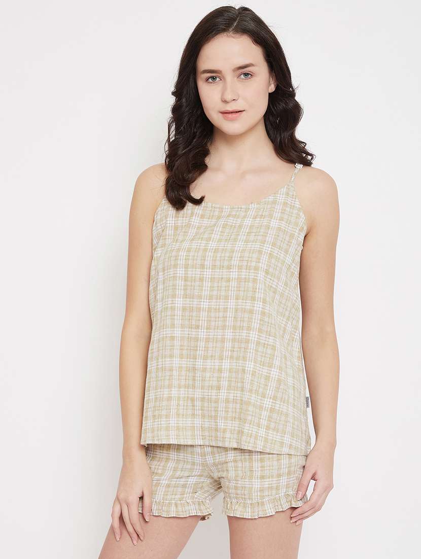 beige cotton shorts set nightwear