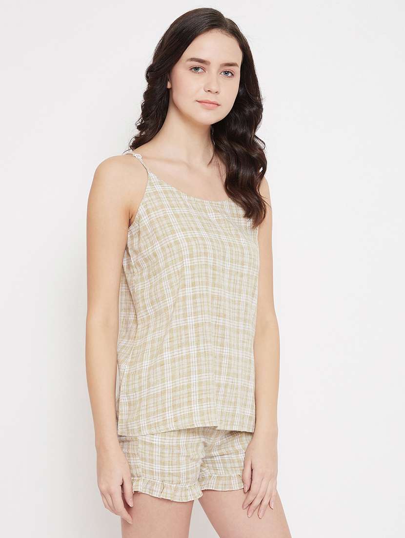 beige cotton shorts set nightwear - 17669265 -  Standard Image - 1