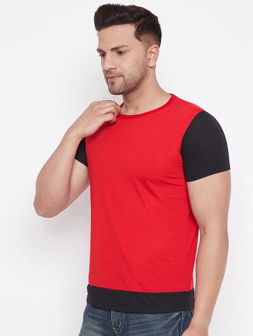 red color block cut & sew t-shirt - 17669502 - Standard Image - 1