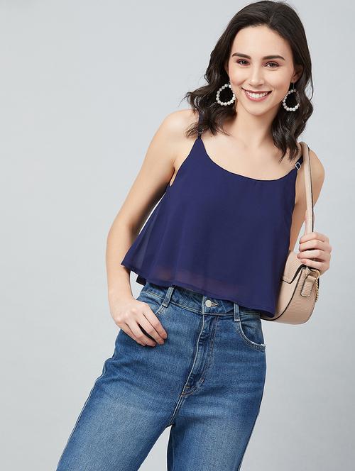 navy blue georgette crop top - 17669640 -  Standard Image - 0