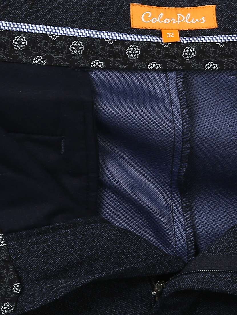 navy blue solid flat front casual trouser - 17669666 - Standard Image - 4