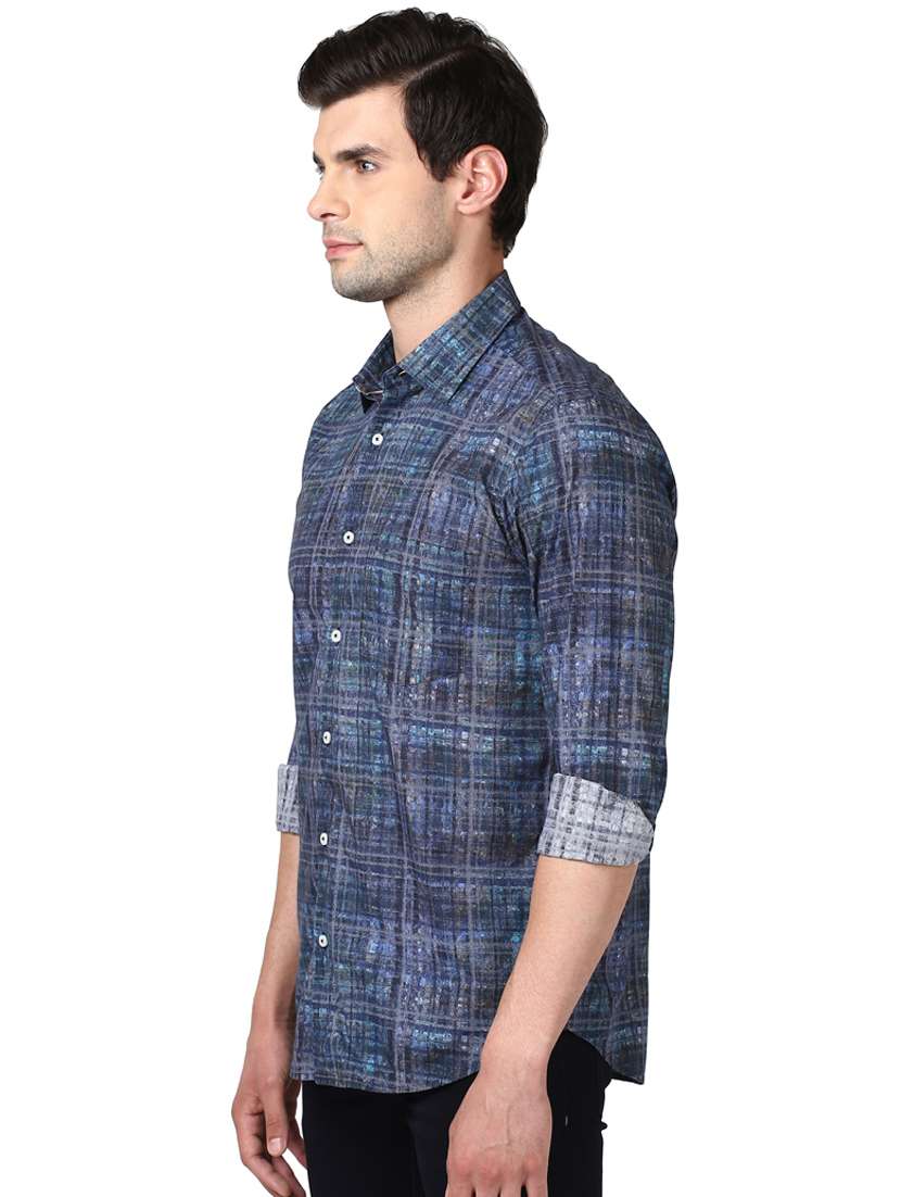 navy blue checkered casual shirt - 17669775 -  Standard Image - 1