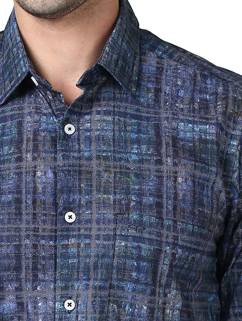 navy blue checkered casual shirt - 17669775 - Standard Image - 4