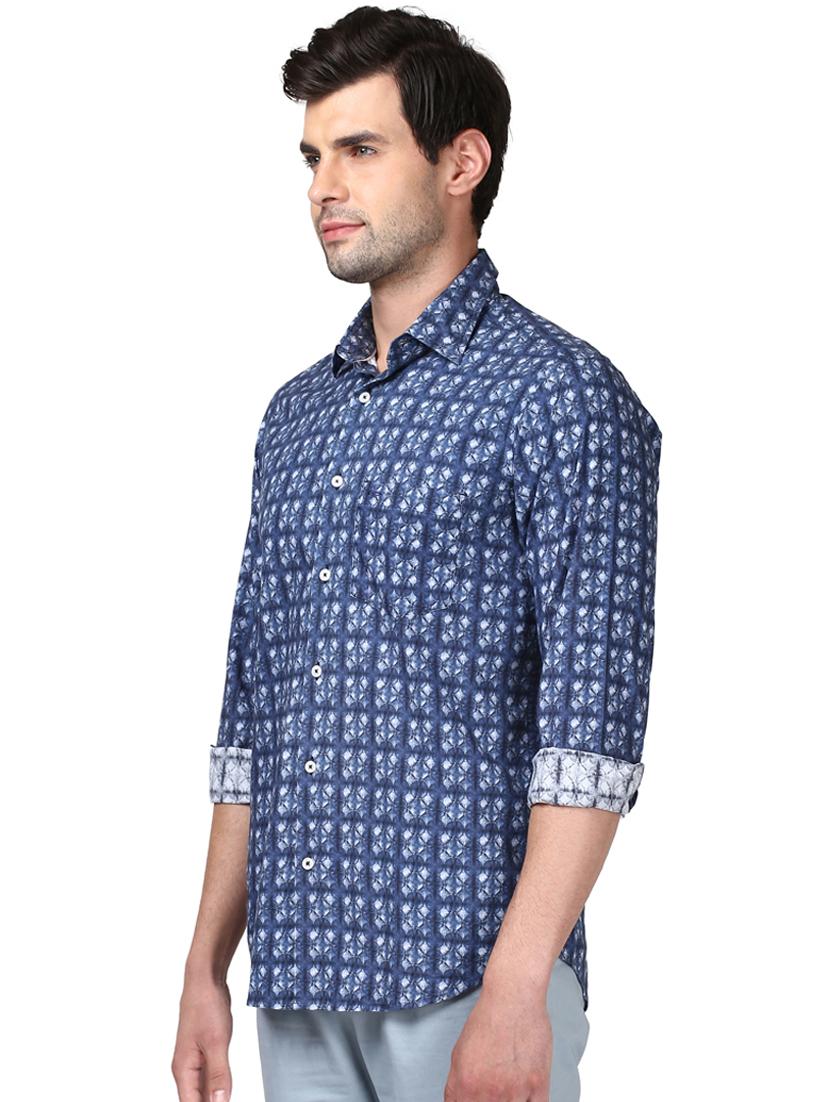 navy blue printed casual shirt - 17669777 - Standard Image - 1