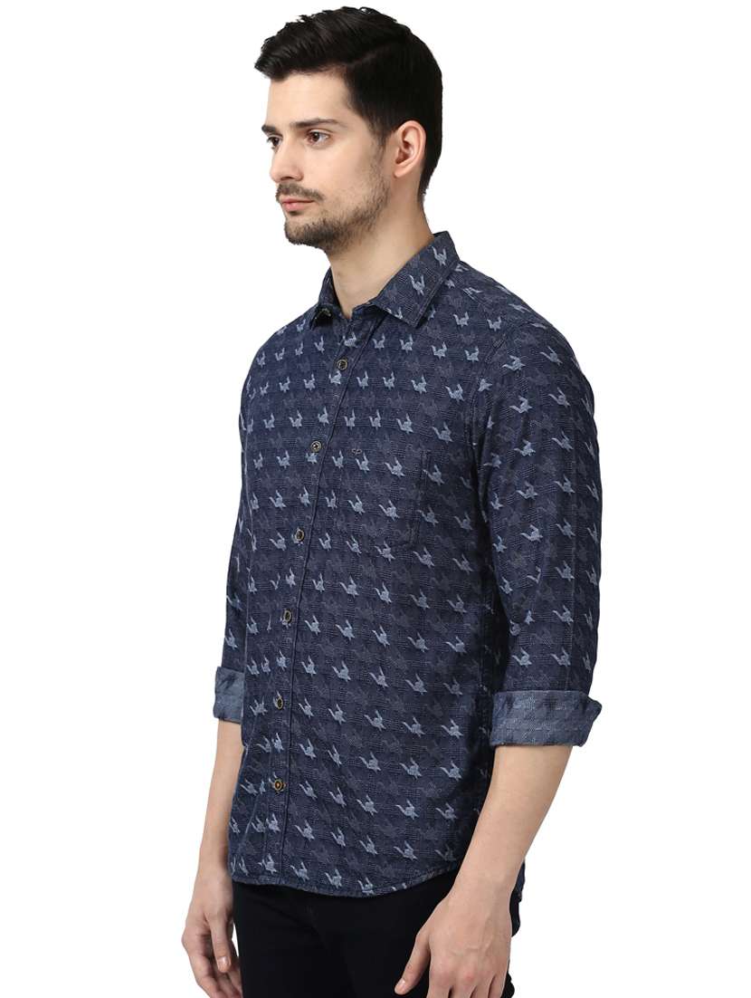 navy blue printed casual shirt - 17669836 -  Standard Image - 1