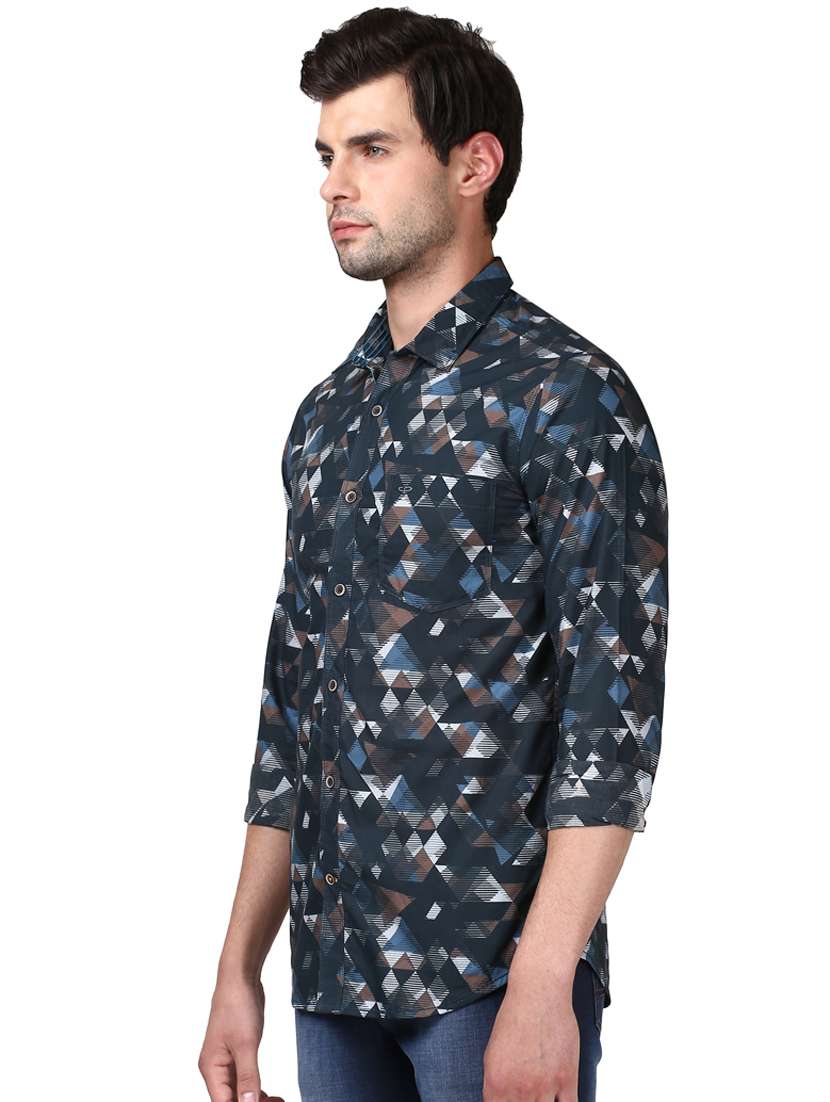 navy blue printed casual shirt - 17669855 -  Standard Image - 1
