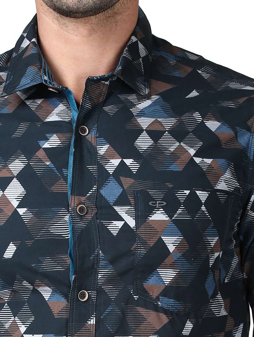 navy blue printed casual shirt - 17669855 - Standard Image - 4