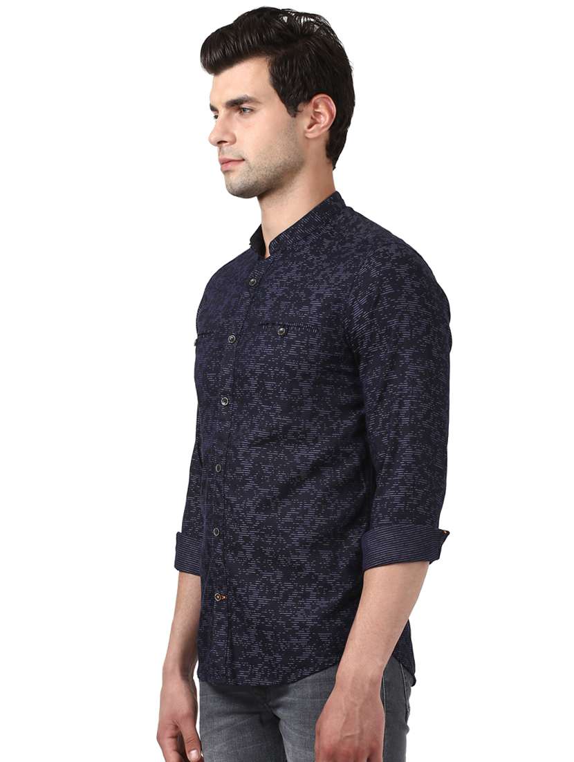 navy blue striped casual shirt - 17669861 - Standard Image - 1
