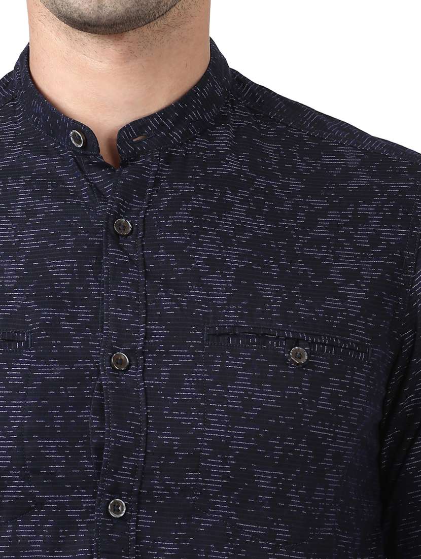 navy blue striped casual shirt - 17669861 - Standard Image - 4