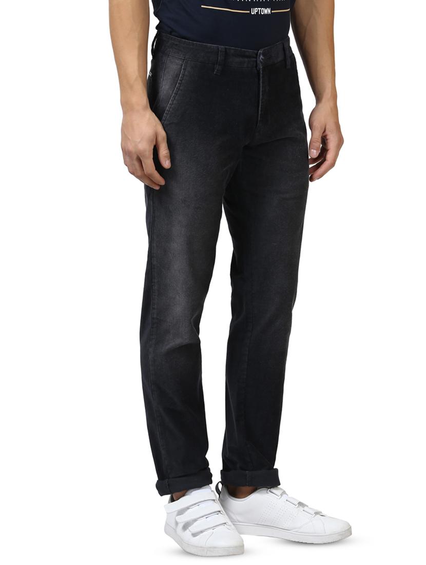 dark blue solid flat front casual trouser - 17669921 - Standard Image - 1