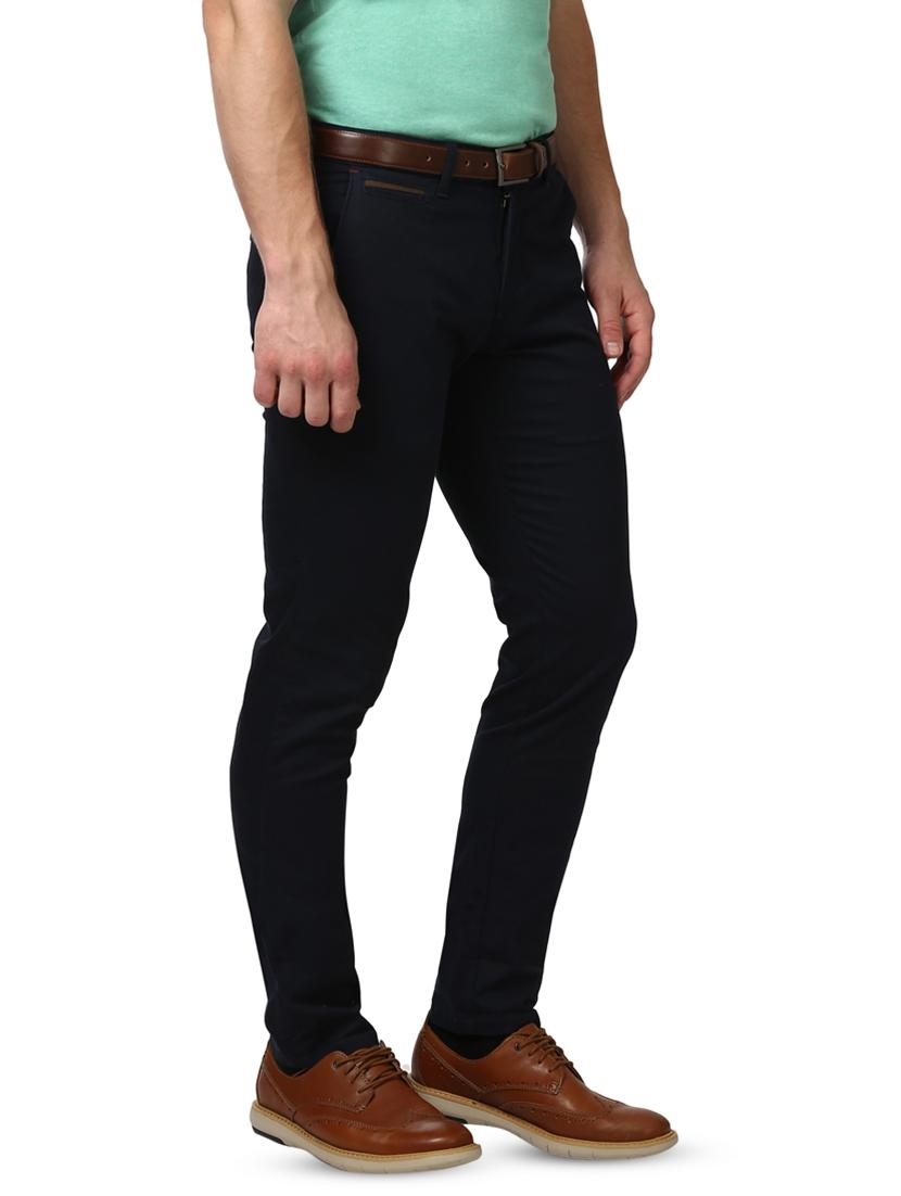 navy blue solid flat front casual trouser - 17669977 -  Standard Image - 1