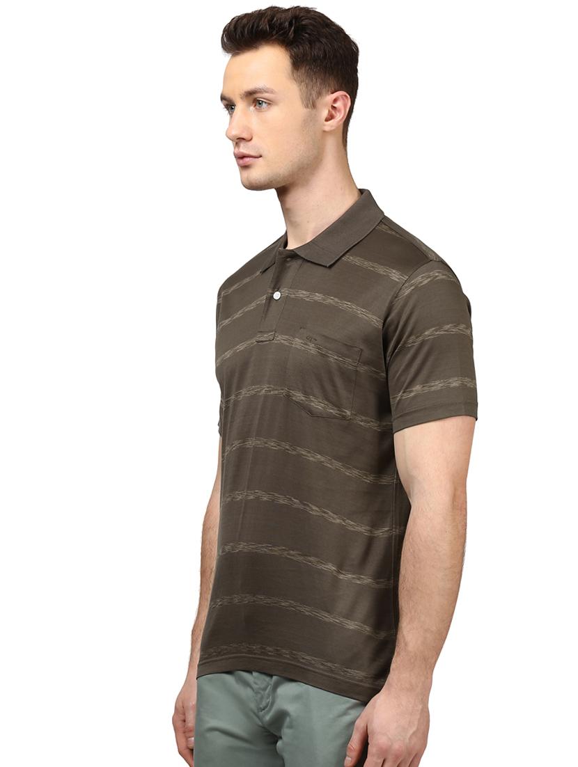 olive green striped polo t-shirt - 17670174 - Standard Image - 1