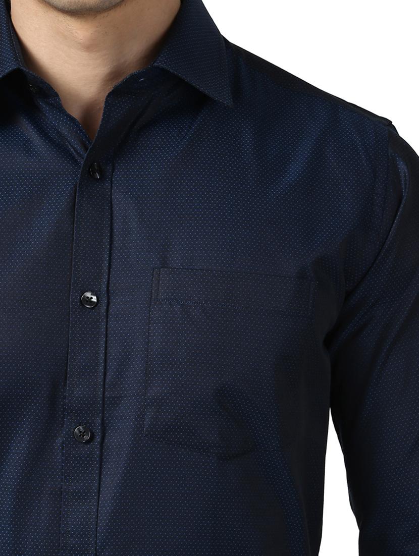 navy blue printed formal shirt - 17671159 - Standard Image - 4