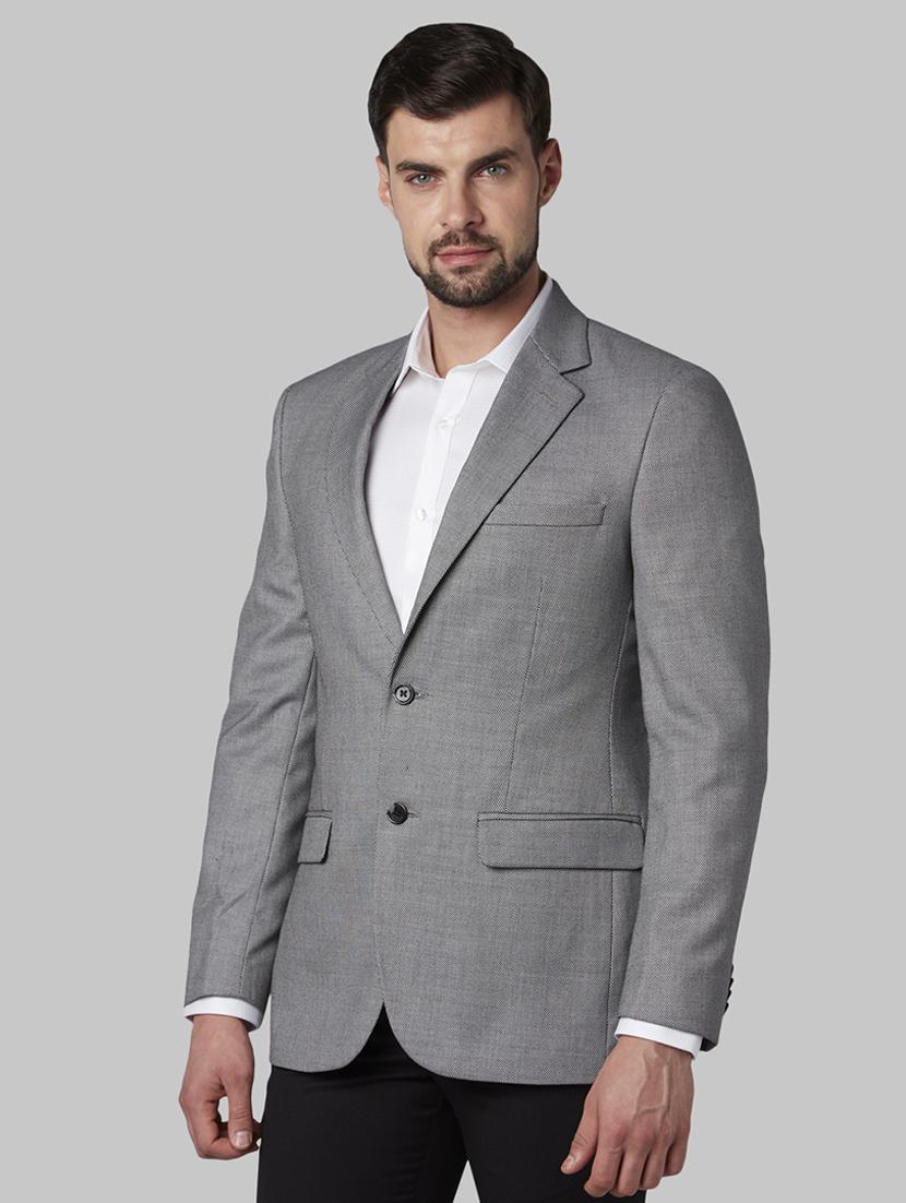 grey self design single breasted formal blazer - 17671335 - Standard Image - 1
