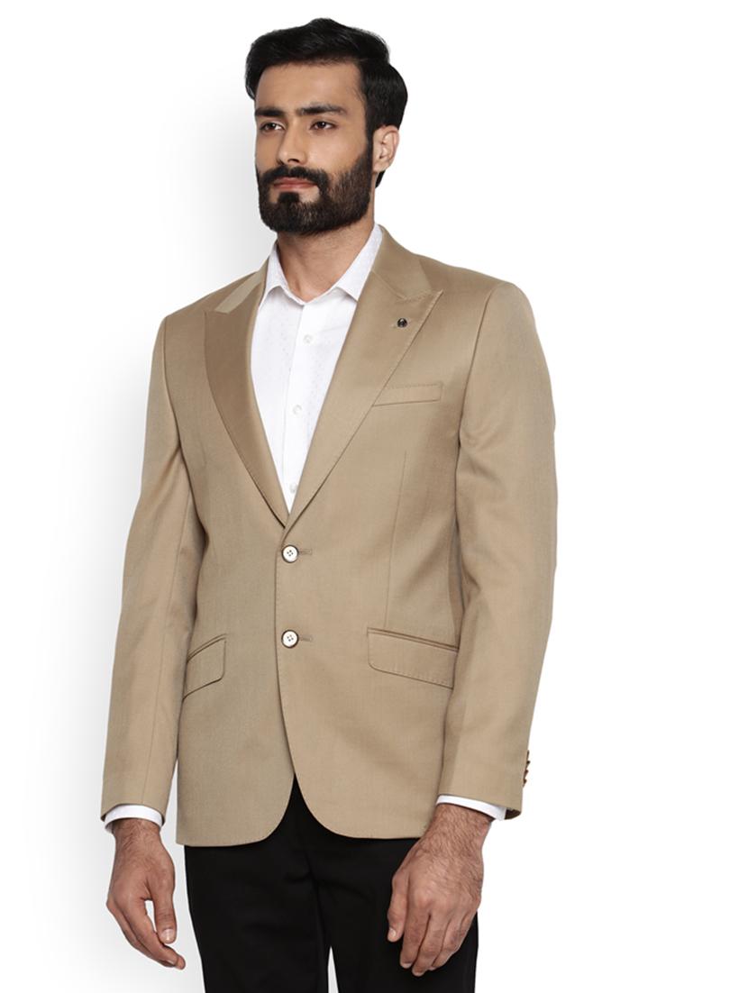 beige solid single breasted formal blazer - 17671339 - Standard Image - 1
