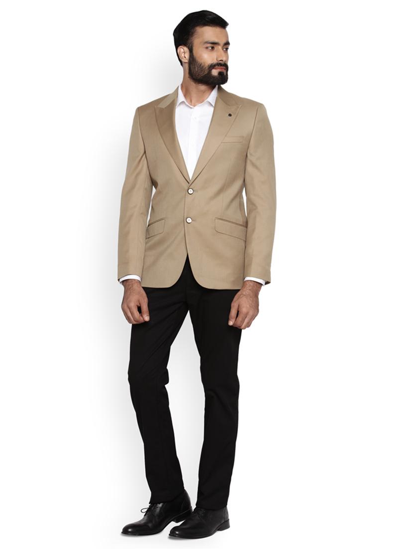 beige solid single breasted formal blazer - 17671339 - Standard Image - 4