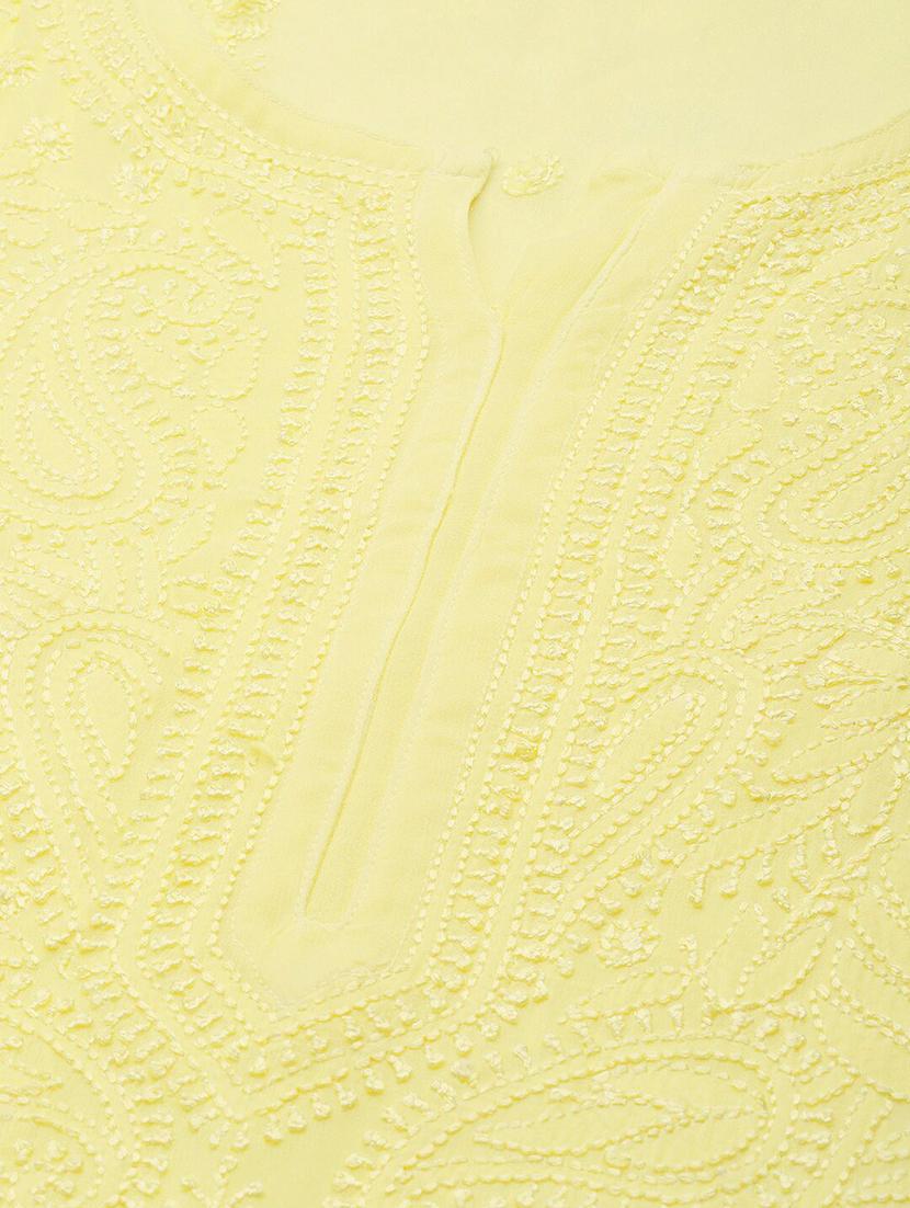 viscose knee length lemon sherbet color chikankari kurta - 17671434 - Standard Image - 4