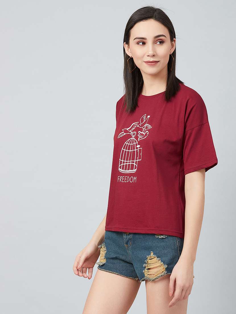 women's chest print round neck t-shirt
