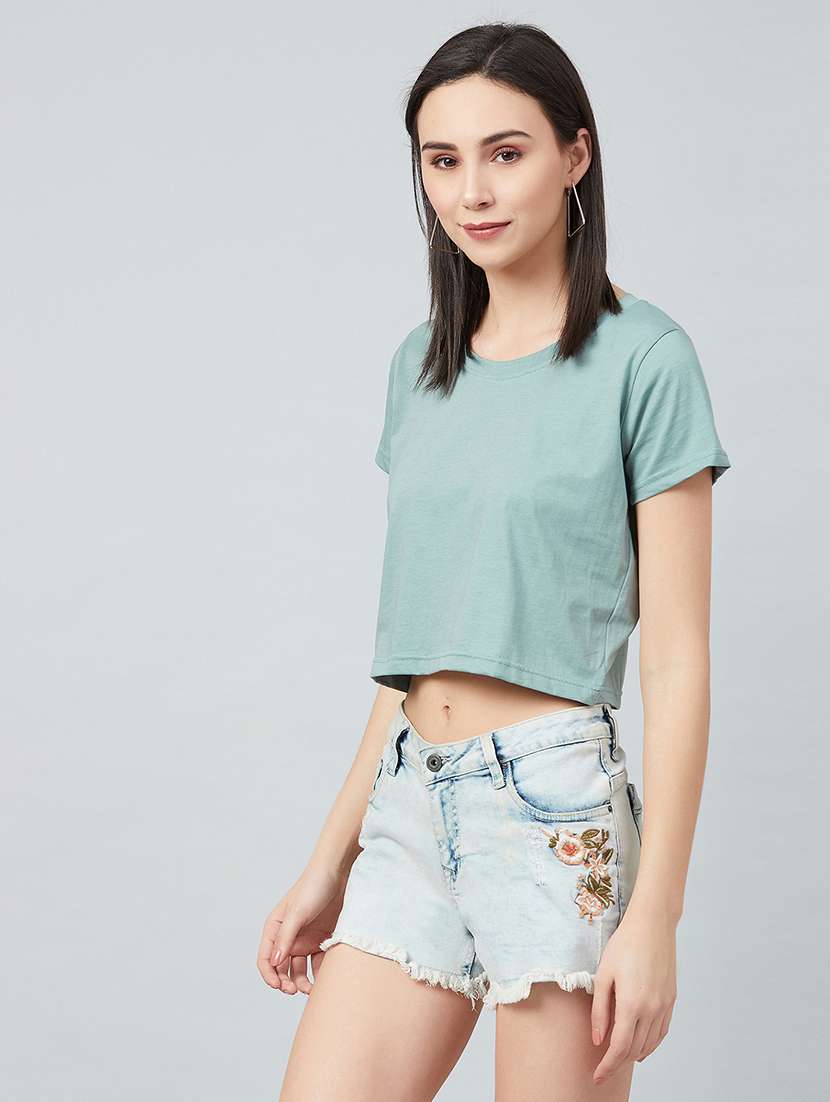 Women's Crop Round Neck T Shirt