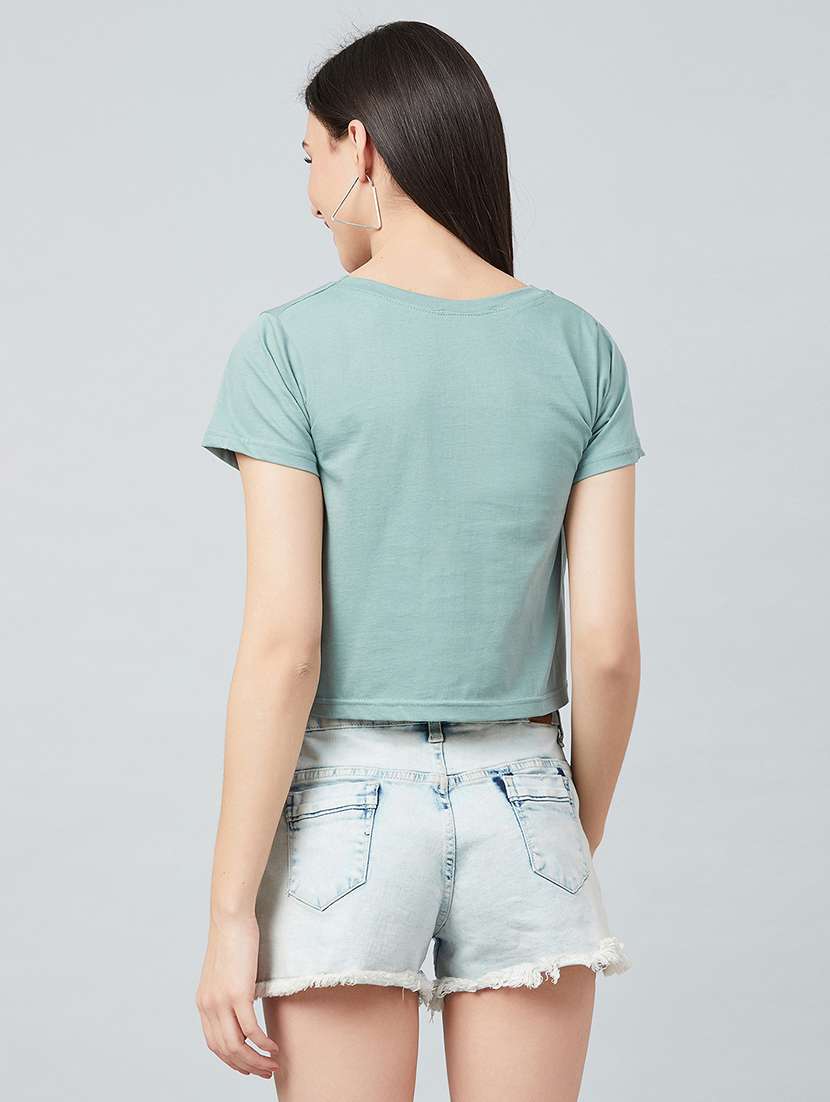 Women's Crop Round Neck T Shirt
