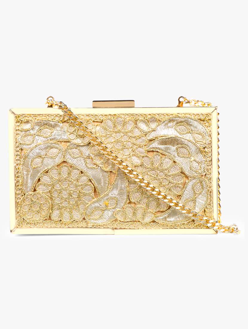 gold silk box clutch