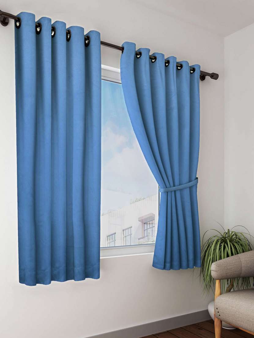 bianca minimal-satin blackout curtain [blocks 99% sunlight & reduces noise] -1pc 5 feet (blackout) abstract-blue