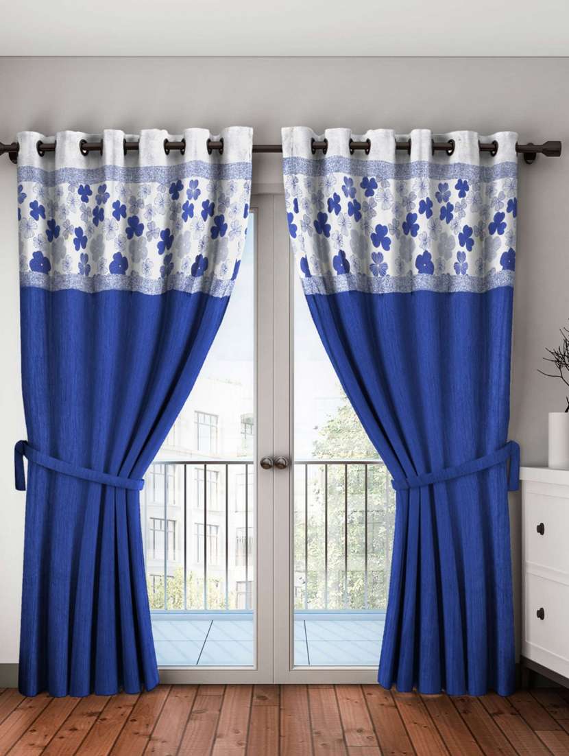 bianca breezy textured fabric curtain & top design [eyelet pattern] -2pc 7 feet (pure living retreat) mix-match-blue