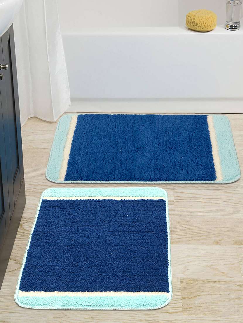 saral home blue soft microfiber anti-skid bathmat - (set of 2, 40x60 cms)