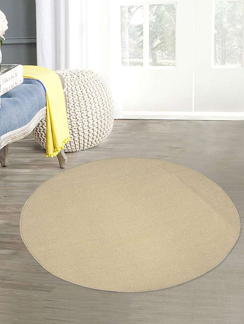 saral home pp-yarn round shaped multiuse mat (90 cm round, ivory)