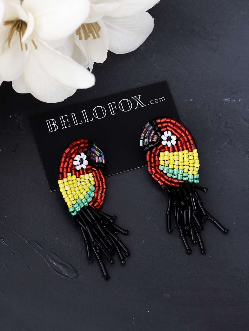 red cotton blend drop earring