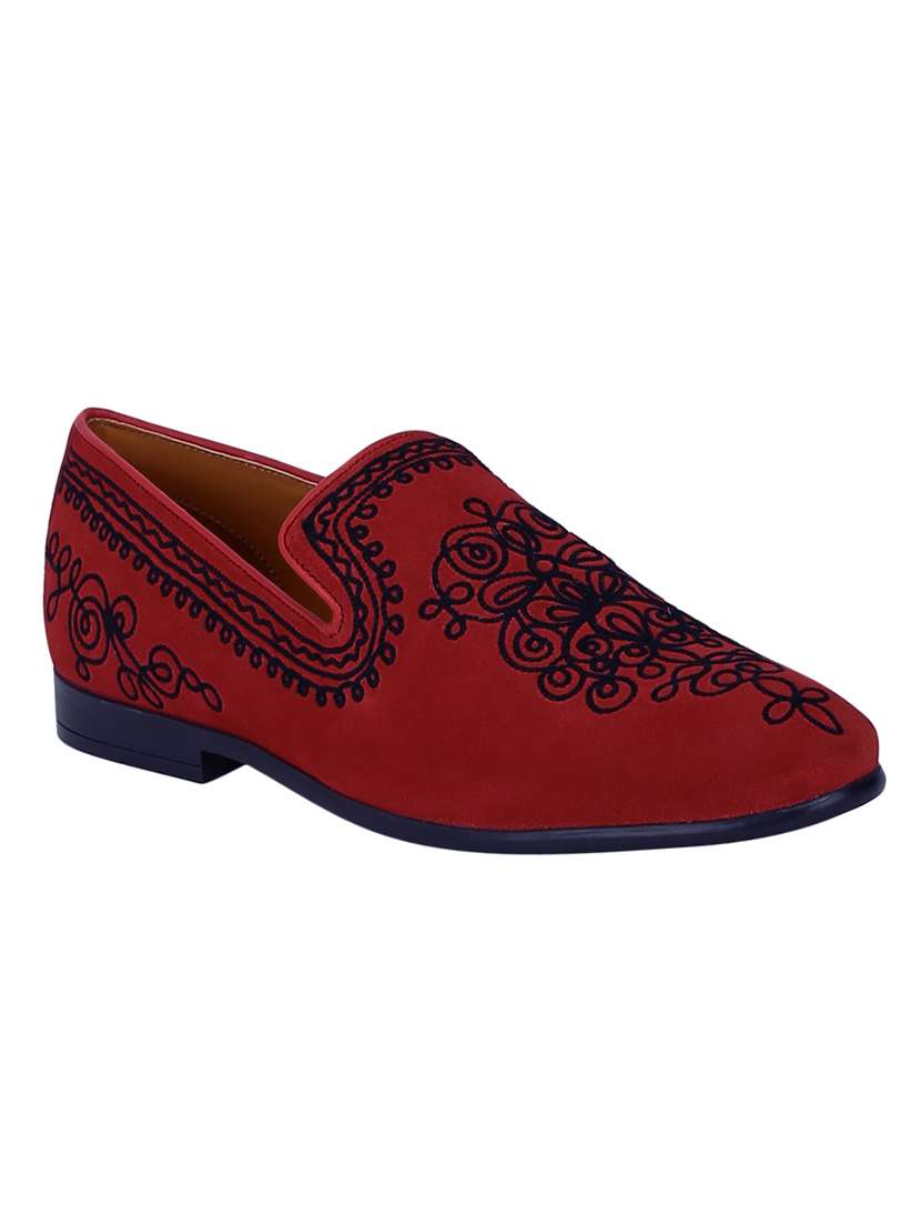 red leather slip on loafers