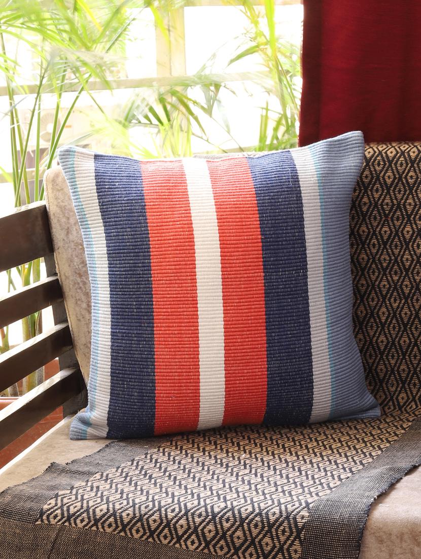 ambbi collections 16x16 inch woven cotton stripe cushion covers with plain colour cotton backing