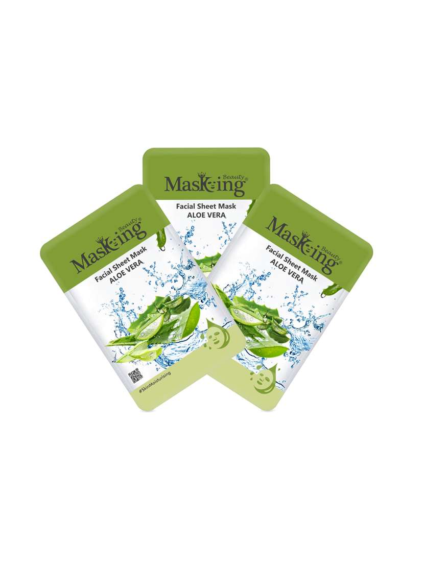 masking beauty facial sheet mask of aloe vera extract for skin moisturising for women and men, 60ml (pack of 3)