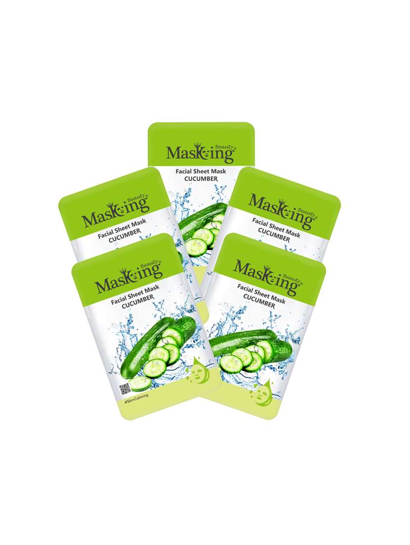 masking beauty facial sheet mask of cucumber extract for skin calming for women and men, 100ml (pack of 5)