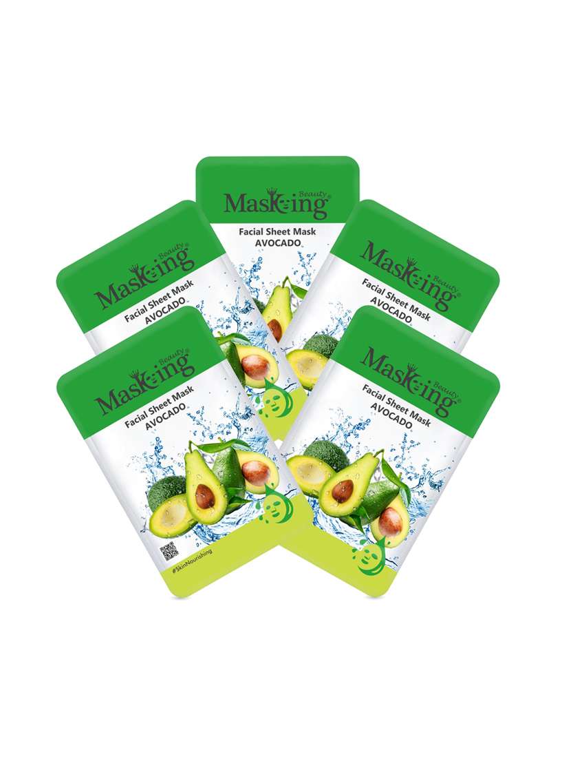 masking beauty facial sheet mask of avocado extract for skin nourishing for women and men, 100ml (pack of 5) - 17679445 - Zoom Image - 0