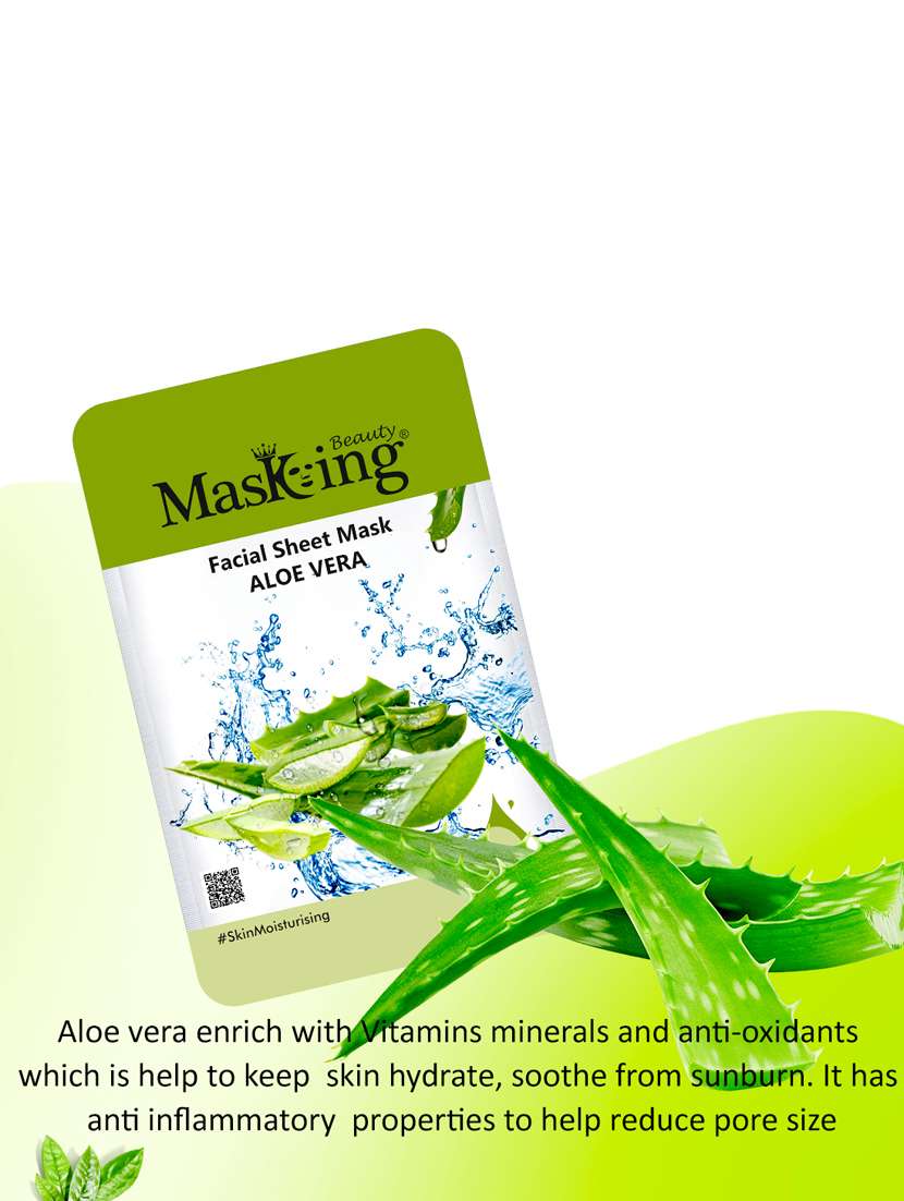 masking beauty facial sheet mask of aloe vera extract for skin moisturising for women and men, 100ml (pack of 5) - 17679449 - Standard Image - 1