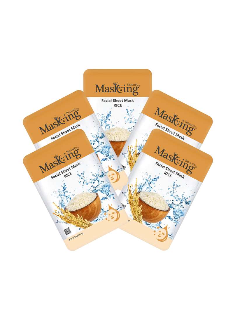 masking beauty facial sheet mask of rice extract for skin soothing for women and men, 100ml (pack of 5) - 17679450 - Zoom Image - 0