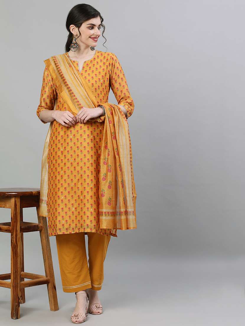 yellow chanderi kurta pant  set