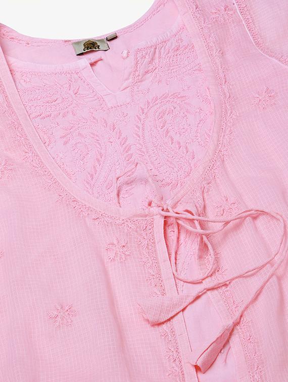 ada hand-embroidered pink chikankari kurta pant set - 17679794 - Standard Image - 4