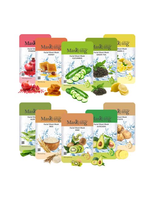 masking beauty facial sheet mask for skin lightening, glowing, nourishing &brightening for women & men, 200ml (combo pack of 10) - 17679812 - Standard Image - 0